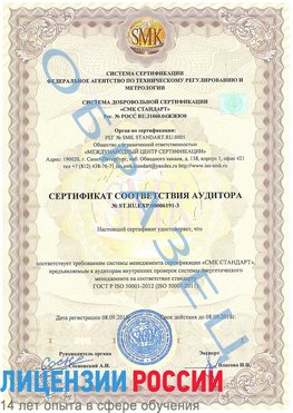Образец сертификата соответствия аудитора №ST.RU.EXP.00006191-3 Славянка Сертификат ISO 50001